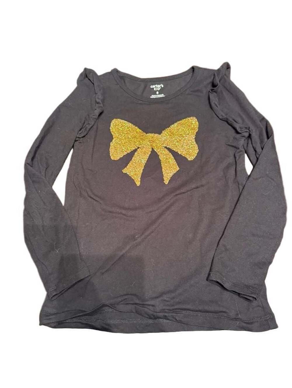 Carter's Kid Long Sleeve Flip-Sequin Bow Graphic Top Black Size 8